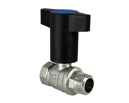 Кран шаровой 1/2" ВР/НР Т-образн. синяя руч. латунный НИКЕЛЬ VALFEX 11Б27фт1М