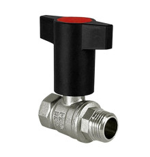 Кран шаровой 1/2" ВР/НР Т-образн. красная руч. латунный НИКЕЛЬ VALFEX 11Б27фт1М