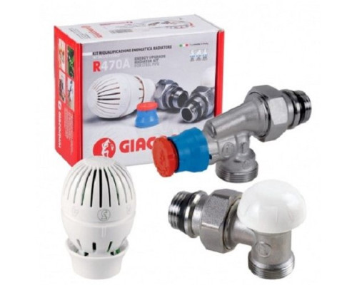 Термоcтатический комплект радиаторных кранов 1/2" Giacomini R470FX023, осевой