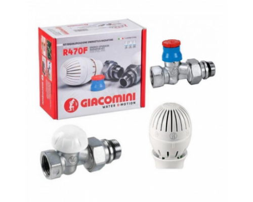 Термоcтатический комплект радиаторных кранов 1/2" Giacomini R470FX013, прямой