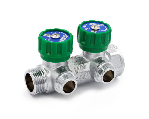 Коллектор латунный с регулирующими вентилями 1"x3/4" (EK) 2 вых ViEiR VR526-2
