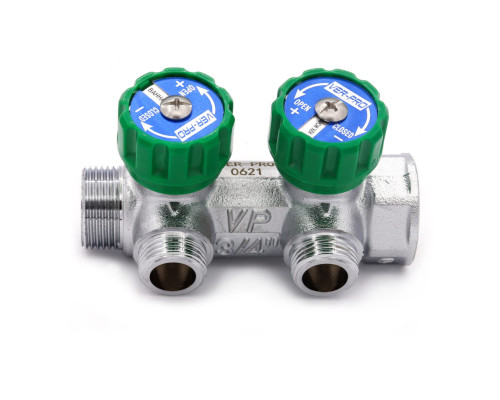Коллектор латунный с регулирующими вентилями 1"x3/4" (EK) 2 вых ViEiR VR526-2