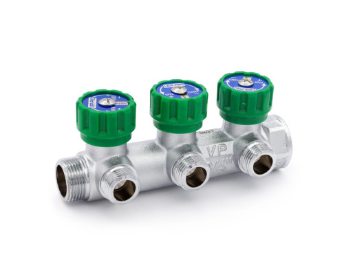 Коллектор латунный с регулирующими вентилями 1"x3/4" (EK) 3 вых ViEiR VR526-3