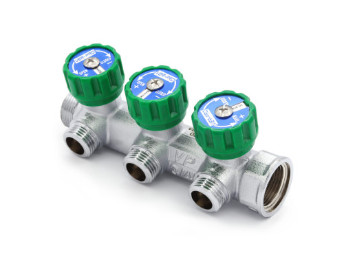 Коллектор латунный с регулирующими вентилями 1"x3/4" (EK) 3 вых ViEiR VR526-3