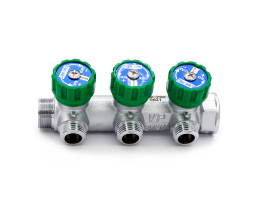 Коллектор латунный с регулирующими вентилями 1"x3/4" (EK) 3 вых ViEiR VR526-3