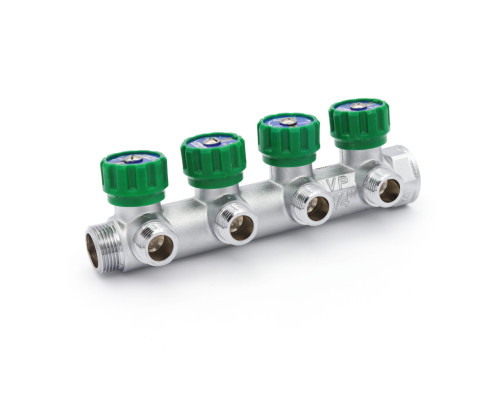 Коллектор латунный с регулирующими вентилями 1"x3/4" (EK) 4 вых ViEiR VR526-4