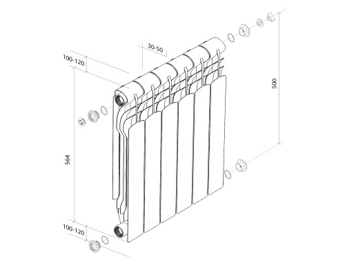 Радиатор биметаллический Royal Thermo Revolution Bimetall 500 6 секций