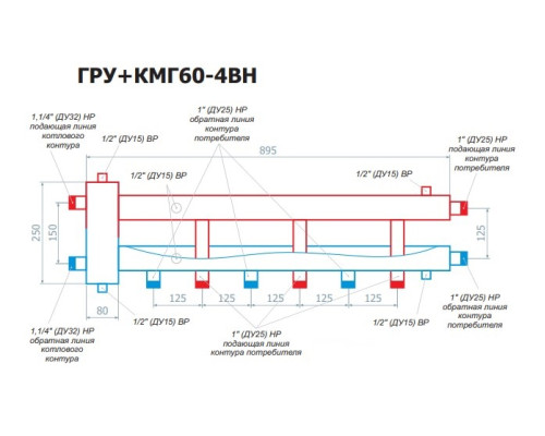 Гидравлическая стрелка RISPA ГРУ+КМГ60-5ВН сталь (гидрострелка+коллектор)