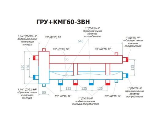 Гидравлическая стрелка RISPA ГРУ+КМГ60-3ВН сталь (гидрострелка+коллектор)