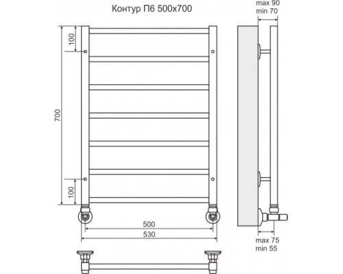 Полотенцесушитель Terminus «Контур» П6 500х700